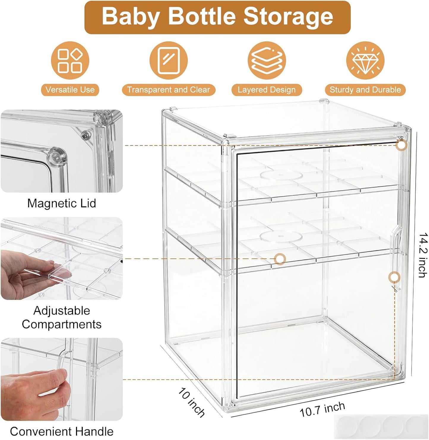 ERTIUANIO Baby Bottle Organizer – 3 Tier Bottle Storage Organizer Baby for Nipples, Pump Parts, Food Jars – Clear Acrylic Bottle Station Organizer for Countertop and Kitchen, Gifts for New Mom