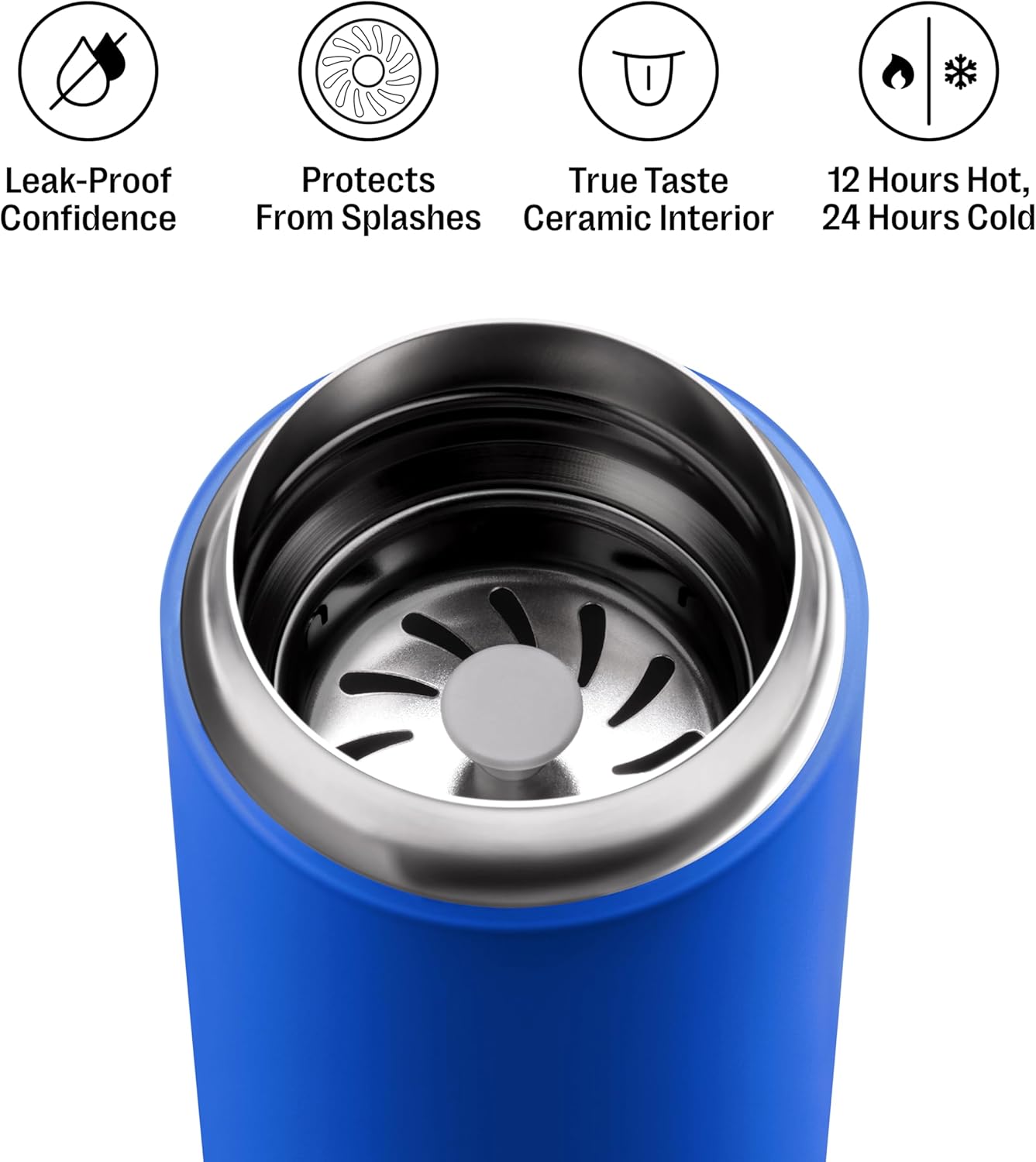 Fellow 16 oz Carter Move Travel Mug - Vacuum-Insulated Stainless Steel Travel Coffee Mug - Coffee Tumbler with Ceramic Interior and Splash Guard - Matte Black