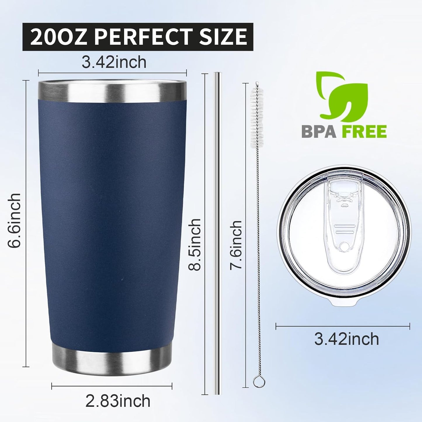 20oz Tumbler with Lid and Straw Double Wall Powder Coated Vacuum Insulated Coffee Tumbler Stainless Steel Insulated Travel Coffee Mug Spill-Proof Thermal Cup for Hot and Cold Beverage,Black
