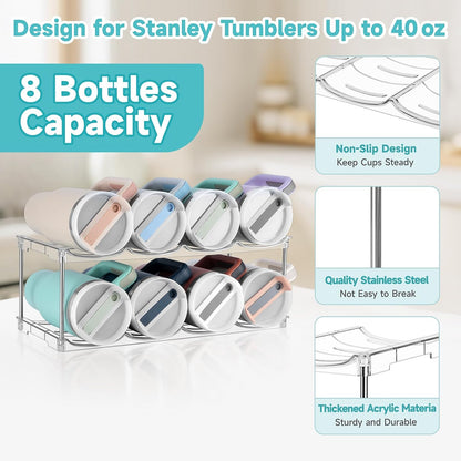 Stackable Water Bottle Organizer, Large Compartment Water Bottle Holder for Stanley 40 oz Tumbler, Kitchen Storage Organizer for Stanley Cup Accessories, Tumbler Organizer Wine Rack - Hold 16 Bottles