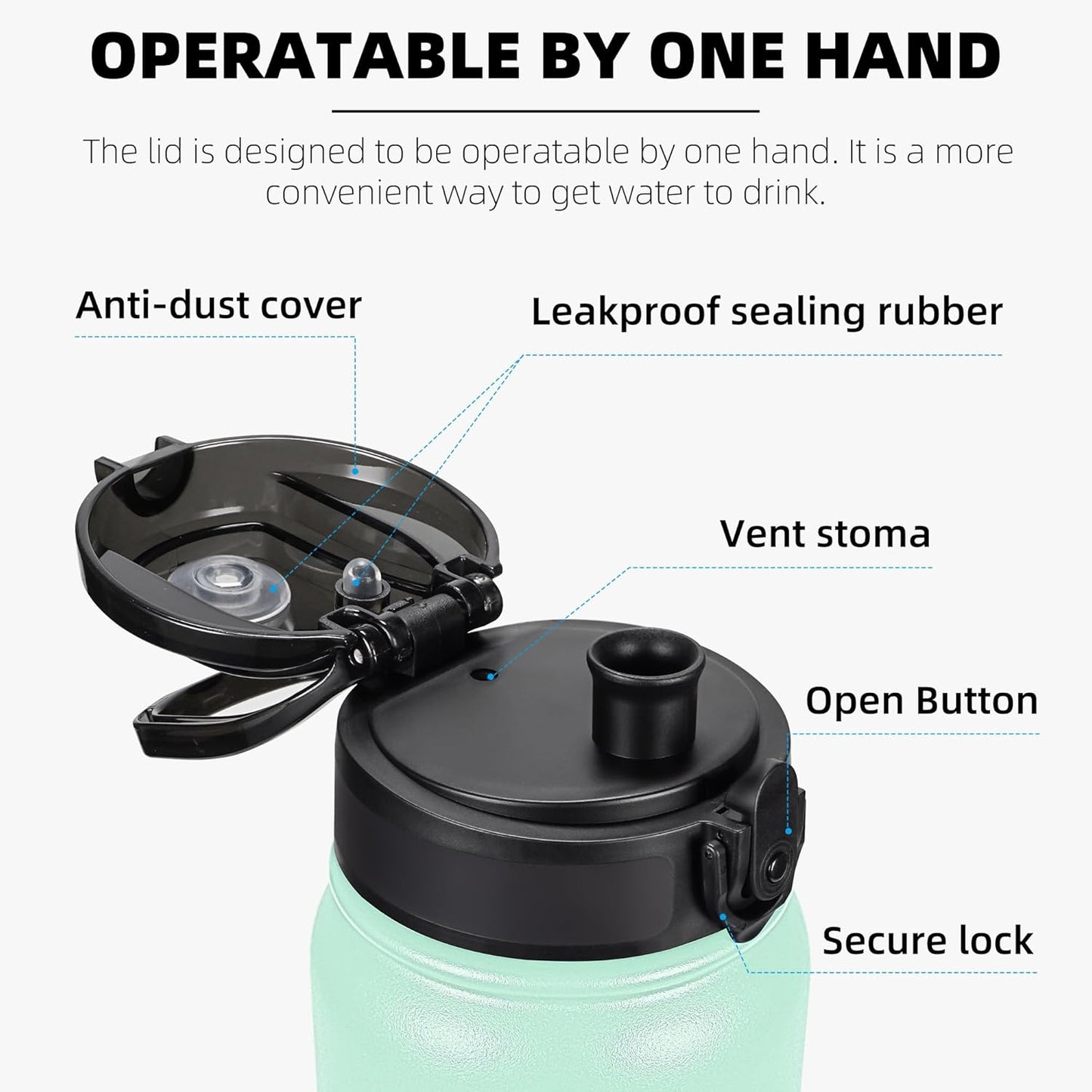 Fanhaw 20 oz Insulated Stainless Steel Water Bottle with Anti-Dust Chug Lid, Leakproof Vacuum Metal Everyday Use Bottle for Kids, Teens & Adults, Back to School Essentials (Green Blue)