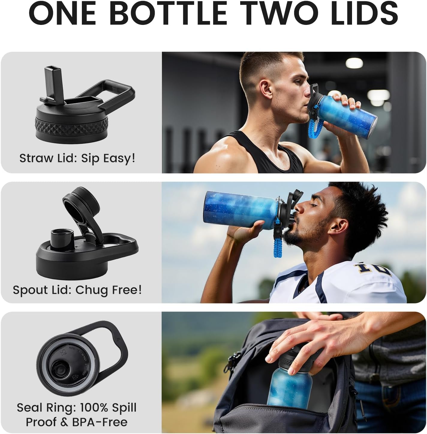 RAYMYLO One Gallon Water Bottle Insulated, Triple Walled Vacuum Stainless Steel (Cold for 48 Hrs), Leak Proof & Non-BPA, Large Water Flask Jug with Paracord Handle & Straw Spout Lids
