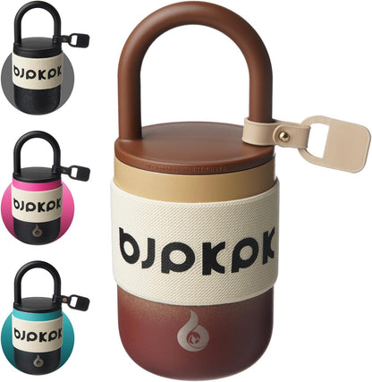 BJPKPK 13oz Insulated Stainless Steel Loop Tumbler With Lid And Handle Travel Coffee Mug Thermal Cup,Latte