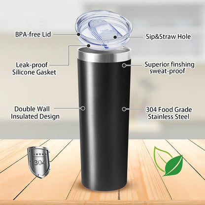 20 oz Skinny Tumblers with Lid and Straw,Stainless Steel Vacuum Insulated Tumbler Cup Double Wall Travel Coffee Mug, Thermal Water Tumbler for Hot and Cold Drinks(Rose Gold,1)