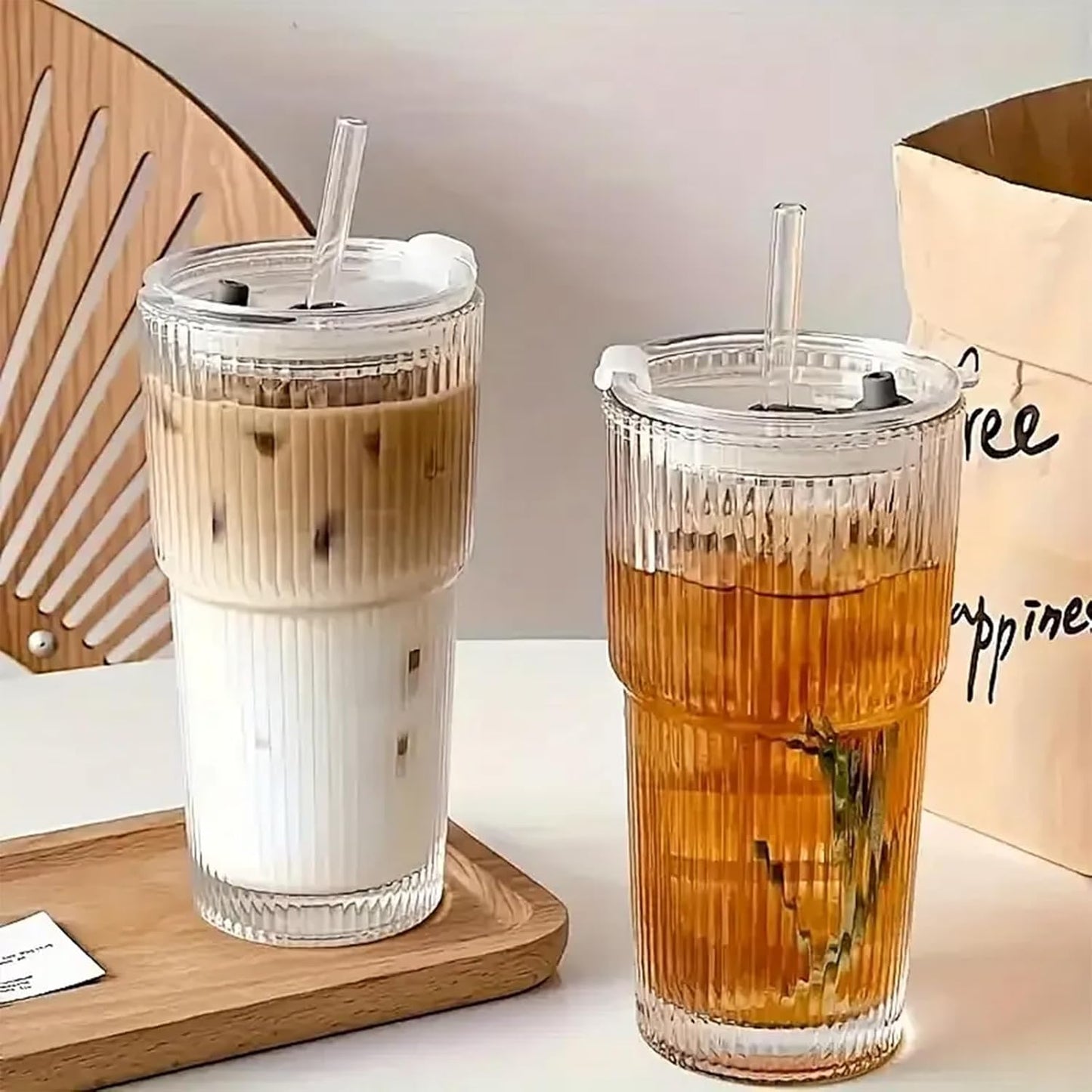 6 Pack Reusable Glass Straws,8.5'' x10MM,3 Straight and 3 Bent with 2 Cleaning Brushes,Perfect for Smoothies,Tea,Juice