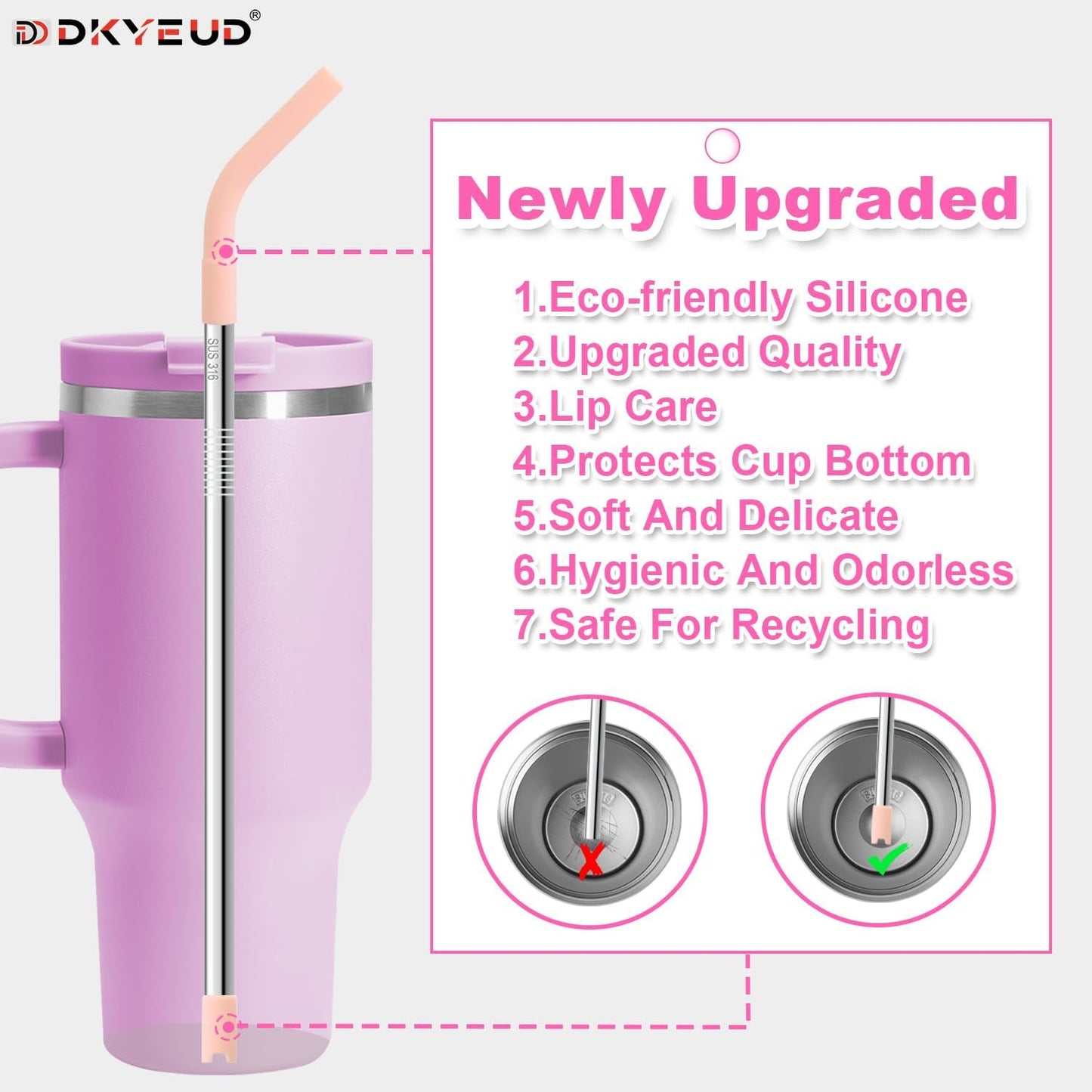 Reusable Stainless Steel Straws Set 6 PCS with 6 Silicone Tips, 2 Straw Brush, 1 Storage Case, Different Sizes of Metal Straws Reusable, Suitable for 14, 20, 30 oz Cups Tumbler, for Hot/Cold Drinks