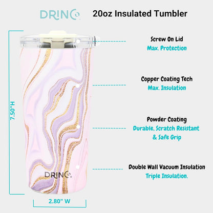 Drinco - 20 oz Stainless Steel Tumbler | Double Walled Vacuum Insulated Mug With Lid, 2 Straws, For Hot & Cold Drinks (20oz Dragonfly)