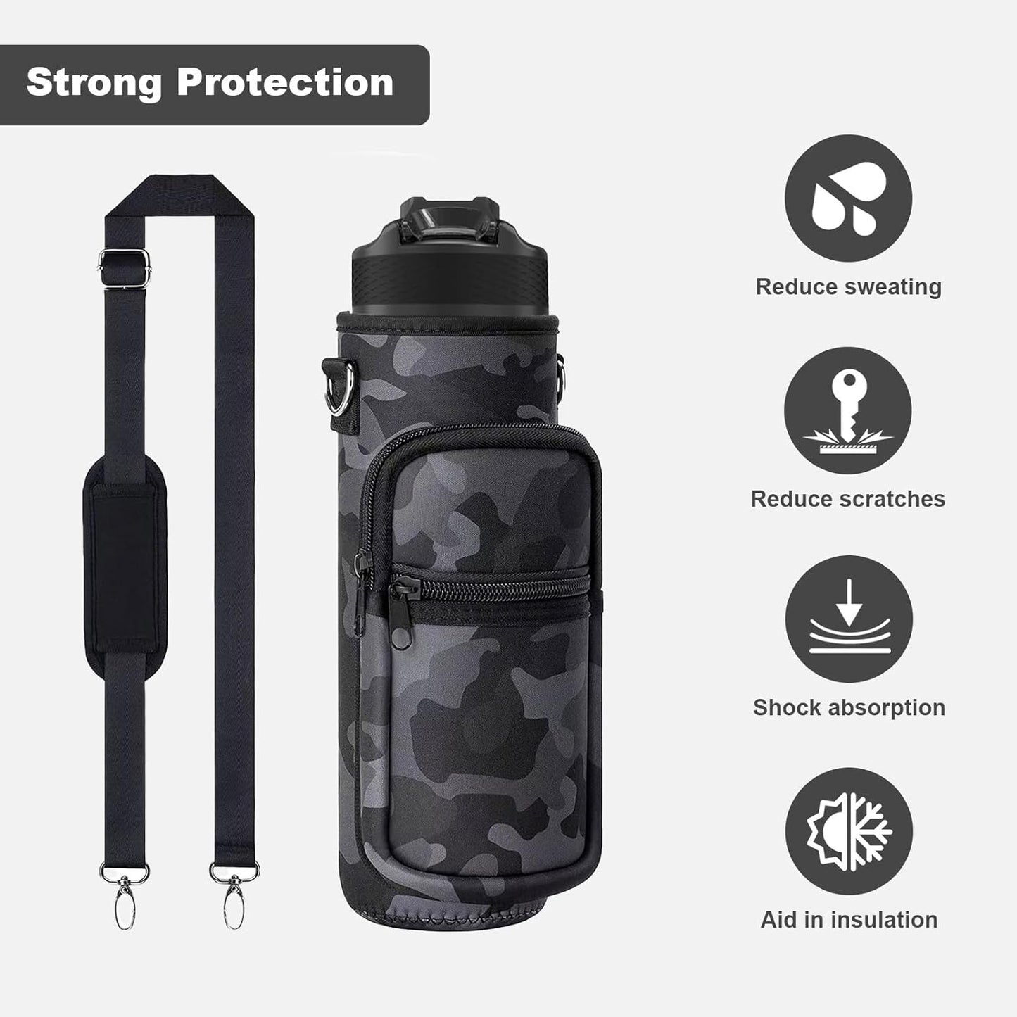 Water Bottle Holder with Strap, Insulated Crossbody Sling Bag, Carrier with Phone Pocket for Walking Hiking Camping Fishing