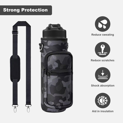 Water Bottle Holder with Strap, Insulated Crossbody Sling Bag, Carrier with Phone Pocket for Walking Hiking Camping Fishing