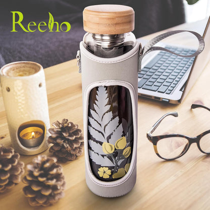 32oz Borosilicate Glass Water Bottle with Tea Infuser, Tea Tumbler with Strainer, Reusable Travel Mug with Sleeve & 2 Lids, Glass Drinking Bottle for Hot or Cold Drinks