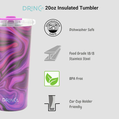 Drinco - 20 oz Stainless Steel Tumbler | Double Walled Vacuum Insulated Mug With Lid, 2 Straws, For Hot & Cold Drinks (20oz Dragonfly)