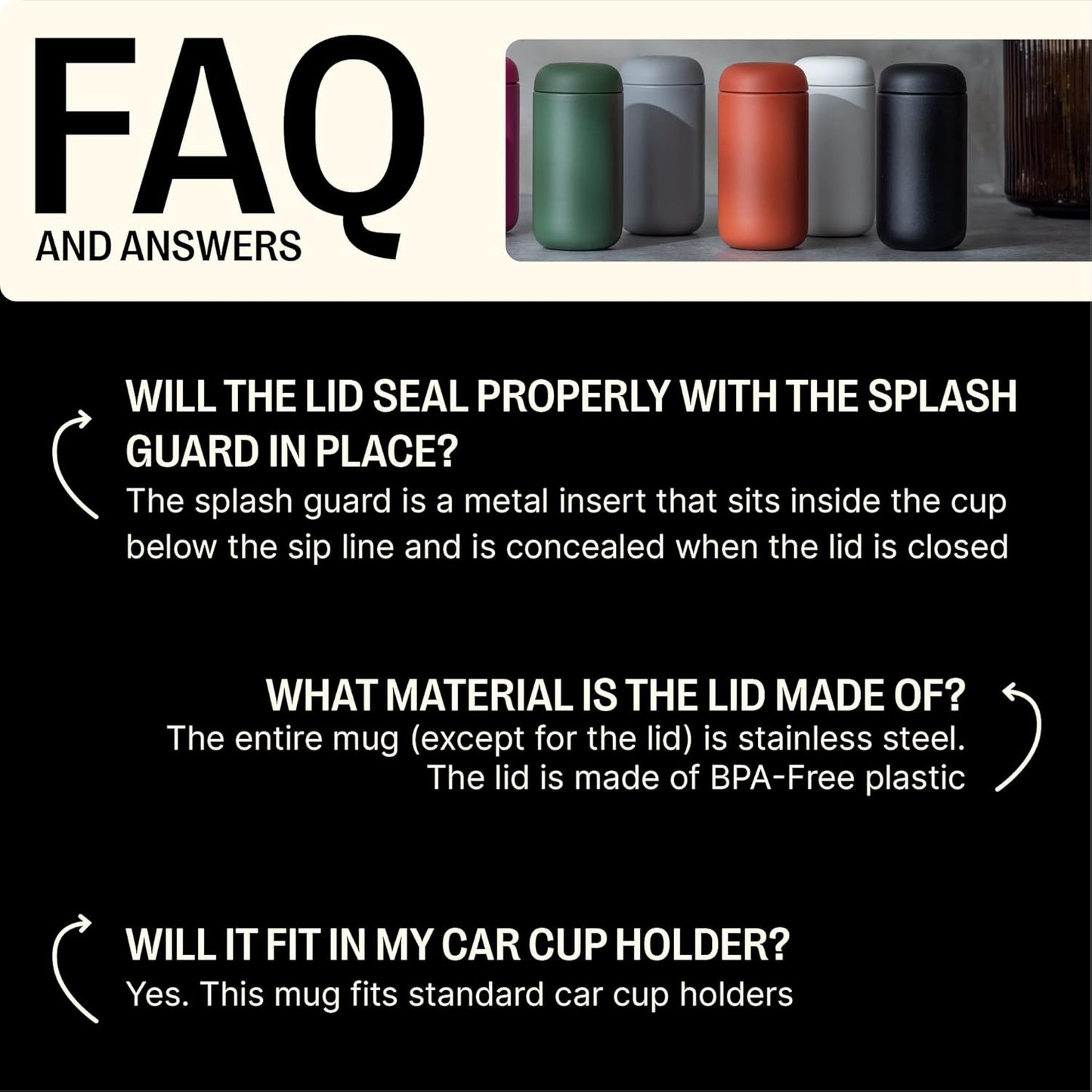 Fellow 16 oz Carter Move Travel Mug - Vacuum-Insulated Stainless Steel Travel Coffee Mug - Coffee Tumbler with Ceramic Interior and Splash Guard - Matte Black