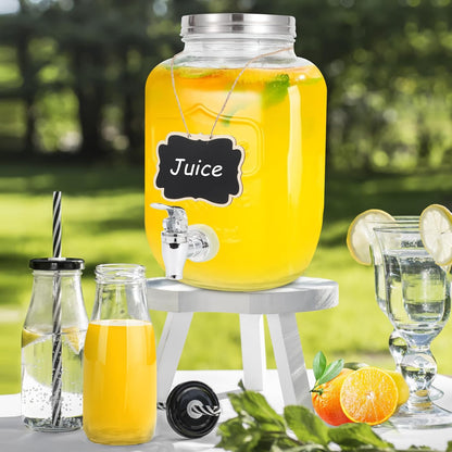 1 Gallon Glass Drink Dispensers For Parties-Set of 2,Drink Dispenser with Fruit Infuser & Stand,Juice or Beverage Dispenser for BBQ, Picnic, Party,Laundry Detergent Dispenser