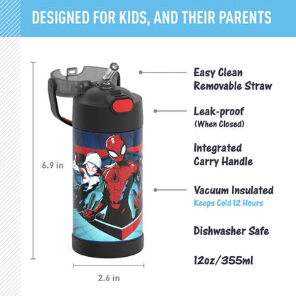 THERMOS FUNTAINER Water Bottle with Straw - 12 Ounce - Kids Stainless Steel Vacuum Insulated Water Bottle with Lid, Bluey - Colors A