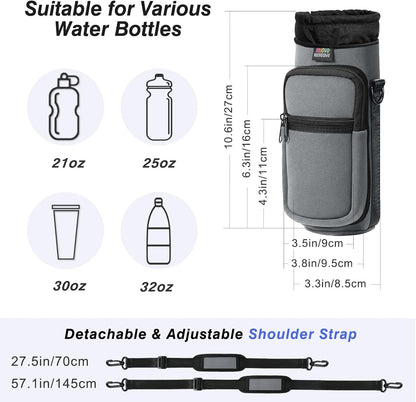 Nuovoware Water Bottle Carrier Bag,25oz/40oz/64oz Bottle Pouch Holder,Adjustable Shoulder Hand Strap 2 Pocket Sling Neoprene Sleeve Sports Accessories for Hiking Travelling Camping