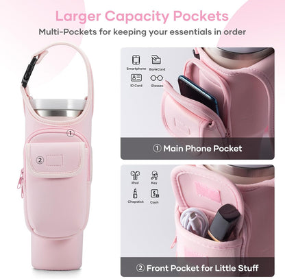 Bufilea Carrier Bag with Phone Holder Pockets for Stanley 40/30oz Tumbler with Handle, Insulated Neoprene Crossbody Bag Cup Holder w/Shoulder & Handheld Straps Fits Stanley Cup Accessories