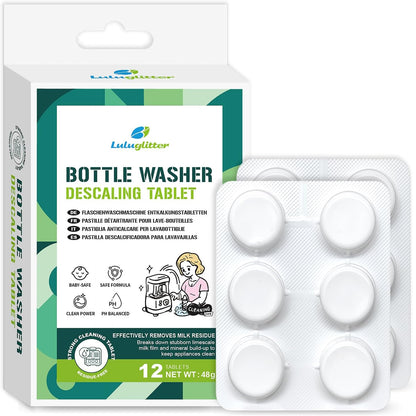 Baby Bottle Washer Descaling Tablet, Descaler Tablet to Remove Limescale & Mineral Buildup, Compatible with most baby bottle washers, 12 Count