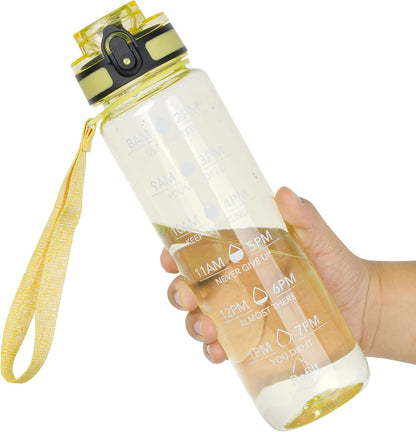 OLDLEY Water Bottle, 32oz Motivational Sports Water Bottle with Time Marker - Times to Drink - Tritan, BPA Free, Wide Mouth Leakproof, Clear (1 Bottle)