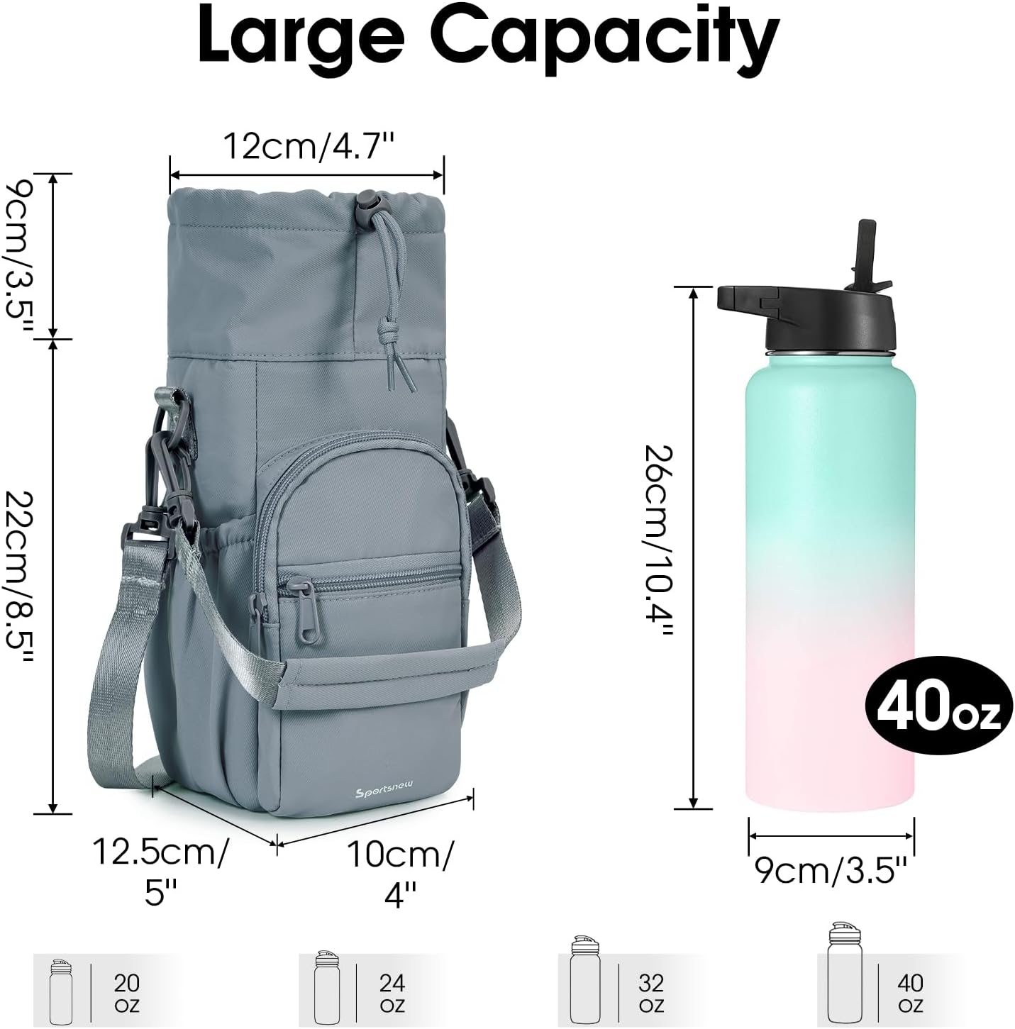 sportsnew Water Bottle Holder 40oz Crossbody Insulated Cup Sleeve Water Bottle Carrier Sling Bag with Phone Pocket, Walking