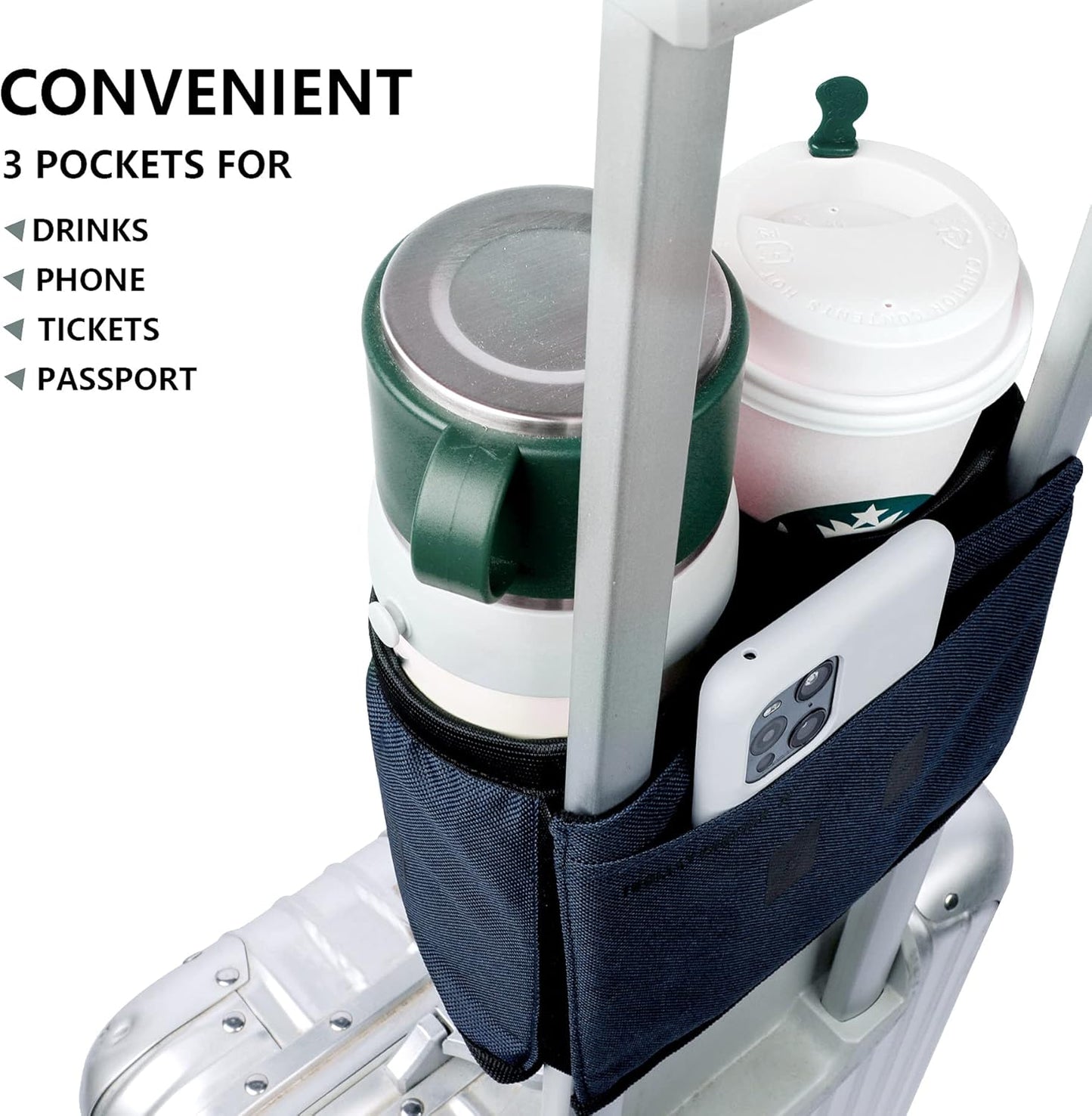 riemot Luggage Travel Cup Holder Free Hand Drink Carrier - Hold Two Coffee Mugs - Fits Roll on Suitcase Handles - Gifts for Flight Attendants Travelers Accessories Carbon Black
