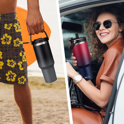 30 oz Tumbler with Handle and Straw - Keep Cold 36H & Hot 12H, Metal Coffee Cup with Lid (Straw & Flip Lid), 30oz Insulated Stainless Steel Thermal Mug, Leak-proof Travel Water Bottle
