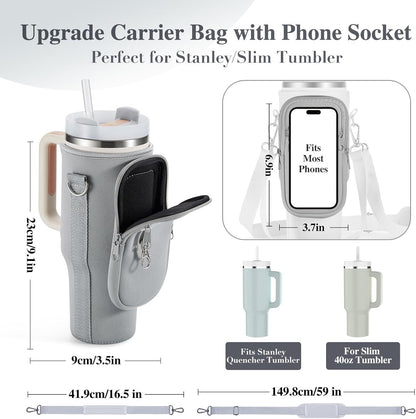 linmaya Water Bottle Carrier Bag for Stanley Cup 40/30oz with Phone Holder Pockets,Neoprene Water Bottle Cross-body Bag with Adjustable Shoulder & Hand Strap Stanley Cup Accessories