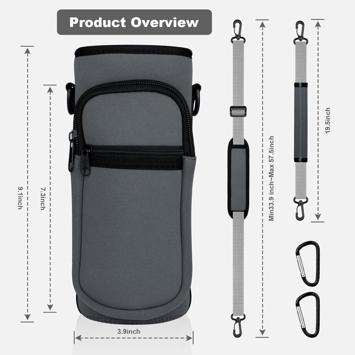 Water Bottle Holder with Strap, Water Bottle Carrier Bag with Phone Pocket, Shoulder Hand Strap Insulated Neoprene 32/40 oz Water Bottle Sleeve for Walking Hiking Camping Gym