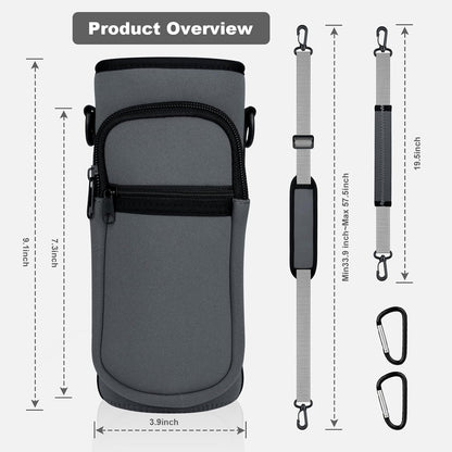 Water Bottle Holder with Strap, Water Bottle Carrier Bag with Phone Pocket, Shoulder Hand Strap Insulated Neoprene 32/40 oz Water Bottle Sleeve for Walking Hiking Camping Gym