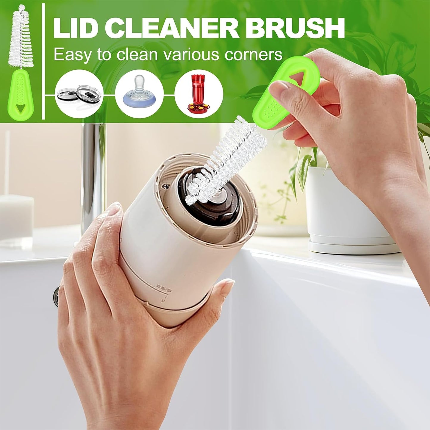 Rnoafmu Bottle Brush Cleaner Set of 3, 14 in Long Handle Water Bottle & Straw Cleaner Brushes for Washing Tumblers, Baby Bottles, Cup Lid Cleaning Brush