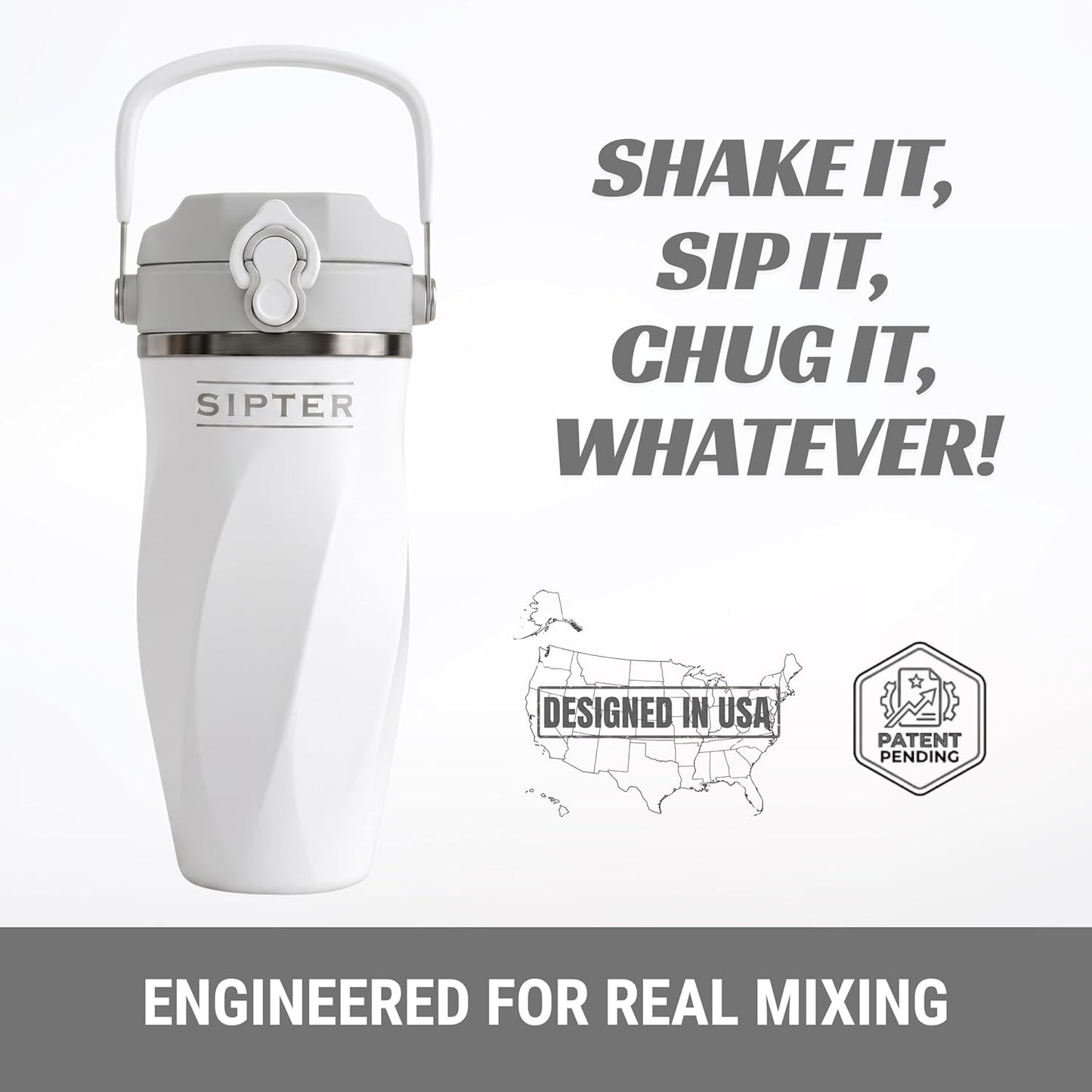 Earth Stone - 24oz Insulated Protein Shaker Bottle - Medical-Grade 316 Stainless Steel - Patent-Pending Clump-Free Design - Odor Proof & Leak-Proof Metal Blender Cup
