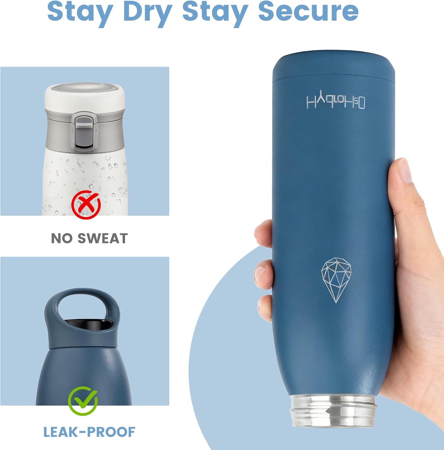 32oz Insulated Stainless Steel Water Bottle with Handle, Double Wall Leakproof Sport Water Bottle, BPA-Free, Keeps Cold 24H/Hot 12H, Ideal Gym Bottle for Men, Women, Office, Hiking, Black