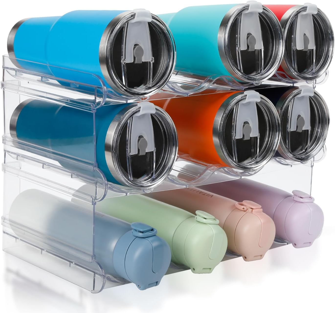 spospo Stackable Water Bottle Organizer, Large Compartment Water Bottle Holder, 4 Tier Clear Water Bottle Organizer for Cabinet, Bottle Rack for Kitchen Organization and Storage - Hold 16 Bottles