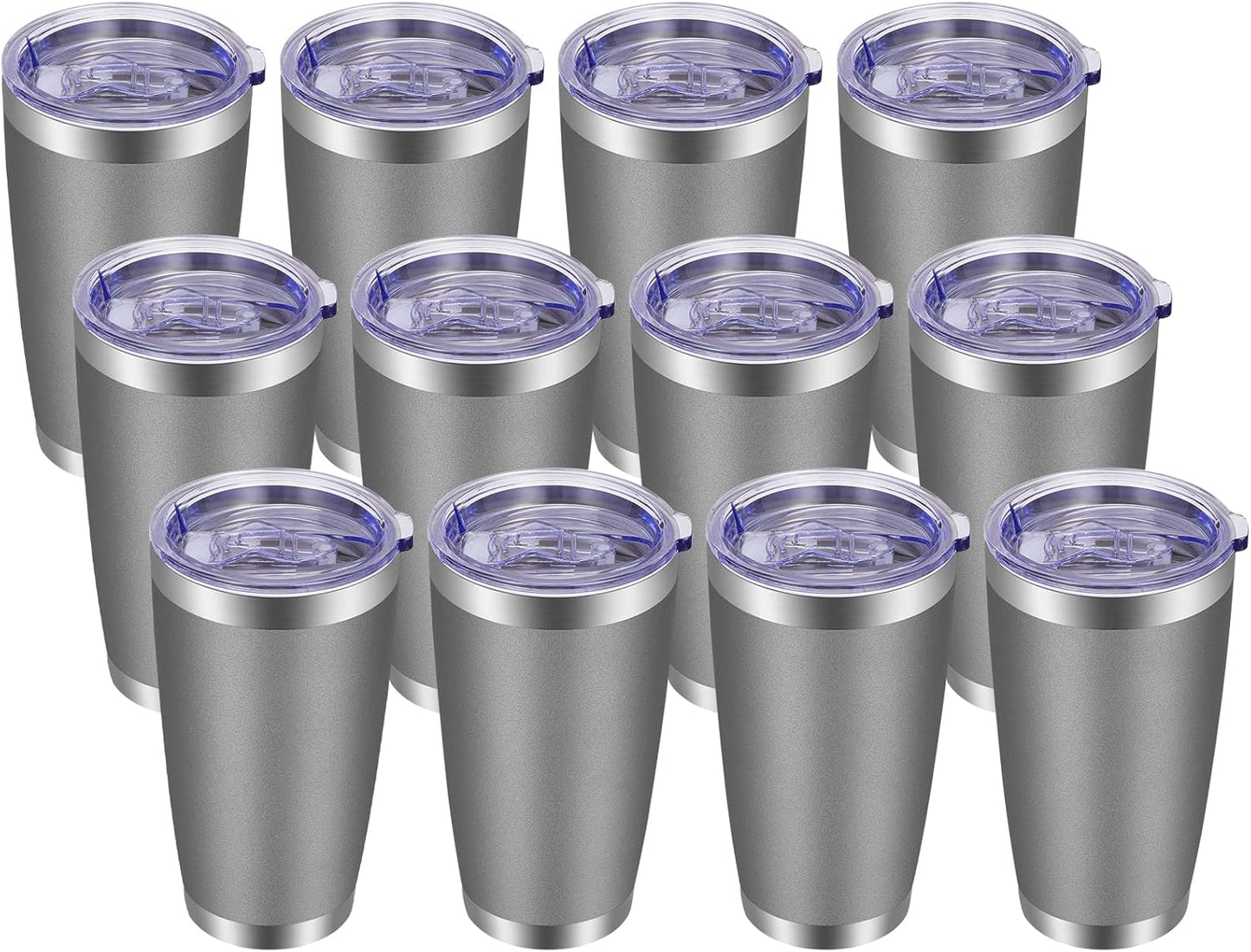 VEGOND 20oz Tumbler with Lid and Straw Stainless Steel Tumbler Cup Bulk Vacuum Insulated Double Wall Travel Coffee Mug Powder Coated Coffee Cup, Black, 12 Pack