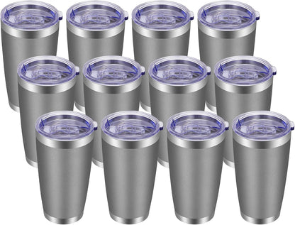 VEGOND 20oz Tumbler with Lid and Straw Stainless Steel Tumbler Cup Bulk Vacuum Insulated Double Wall Travel Coffee Mug Powder Coated Coffee Cup, Black, 12 Pack