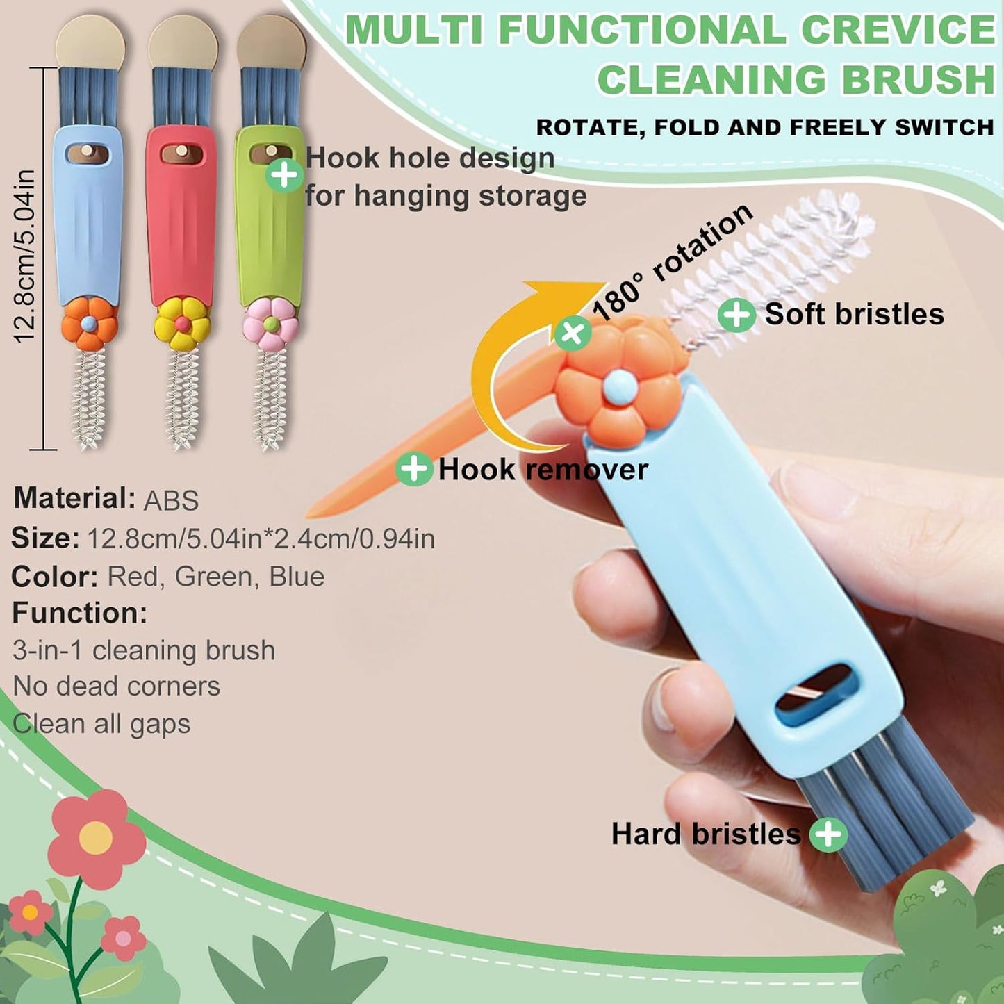 3 in 1 Cup Lid Cleaning Brush, Portable Water Bottle Brush, Multifunctional Bottle Cleaner Brush Set for Tight Spaces, Bottle Gaps, Tumblers, Travel Mug Caps(3 PCS)