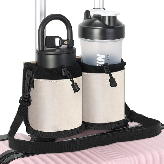 Extra Luggage Cup Holder Free Hand Drink Caddy for Suitcases to Travel and Business Trip,Travel Must Haves Men Women,Holds Two Coffee Cups,Passport,Flight Attendant Essential Organizer-Apricot