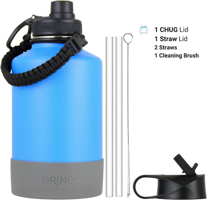 Drinco Stainless Steel Water Bottle Spout Lid Vacuum Insulated Double Wall Water Bottle Wide Mouth (40oz 32oz 22oz 18oz 14oz) Leak Proof Keep Cold Sport Camping Hiking (22 oz, 22oz Black)