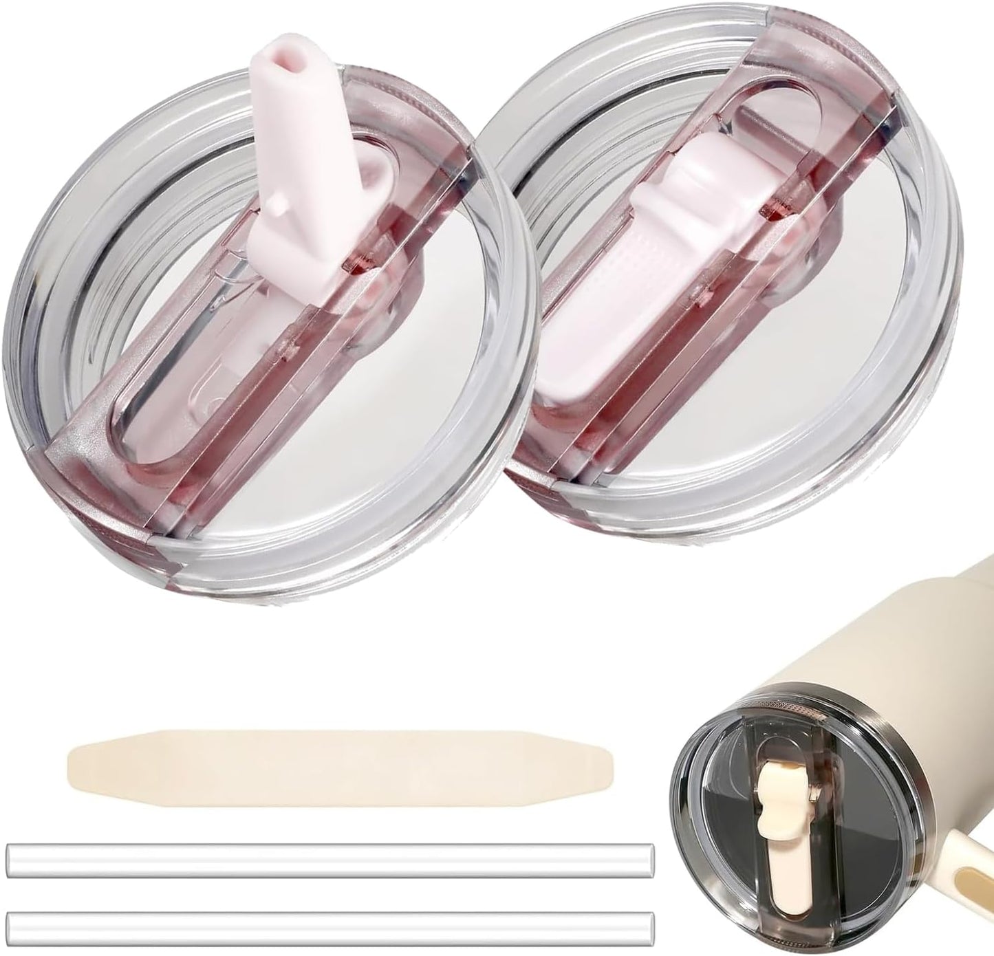 2 Pack 40 oz Tumbler Flip Straw Lid for Stanley Quencher ProTour Leak Proof Lid Replacement for Stanley H2.0 Quencher, Spill Proof Reusable Lid for Stanley Cup Accessories (Purple & Purple, 40 oz)