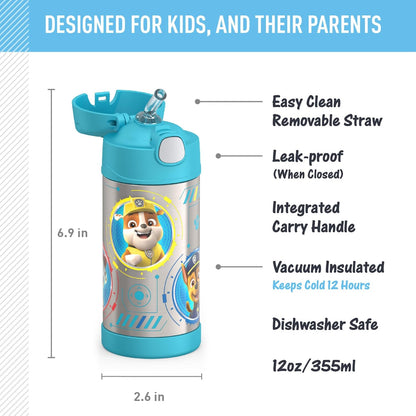 THERMOS FUNTAINER Water Bottle with Straw - 12 Ounce - Kids Stainless Steel Vacuum Insulated Water Bottle with Lid, Bluey - Colors B