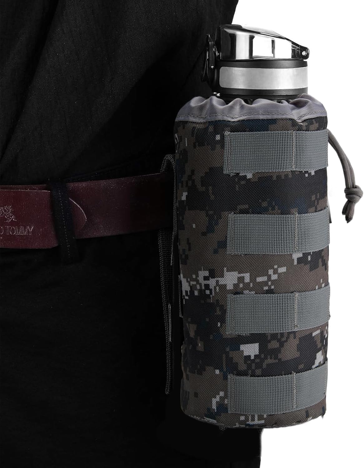 Gonex Tactical MOLLE Water Bottle Pouch, Drawstring Open Top & Mesh Bottom Travel Water Bottle Bag Hydration Carrier