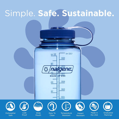 Nalgene 32 oz Wide Mouth Water Bottle | BPA-Free, Durable & Leak Proof, Lightweight Bottle for Hiking & Gym, Work & Travel