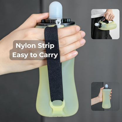Handheld Running Water Bottle, Collapsible Water Bottle 350mL,Silicone Foldable, Odor Free,BPA-Free, Leak-Proof, Dishwasher-Safe, Hot & Cold Drinks, Running, Camping,Travel (Blue)