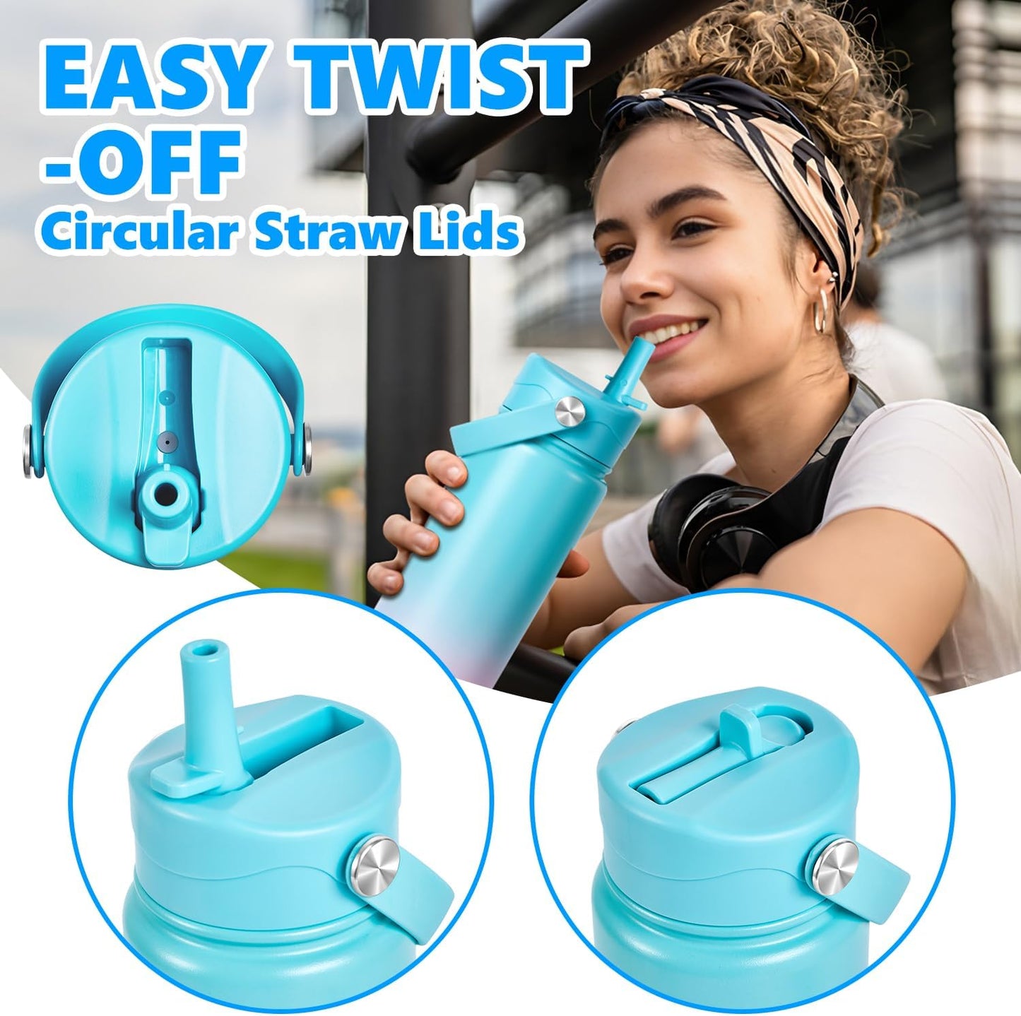 Insulated Water Bottle with Lid & Boot & Stickers, 24 oz Stainless Steel Sweat Free Bottle Keep Cold 24H, BPA-Free Sports Wide Mouth Water Bottle, BlueBlack