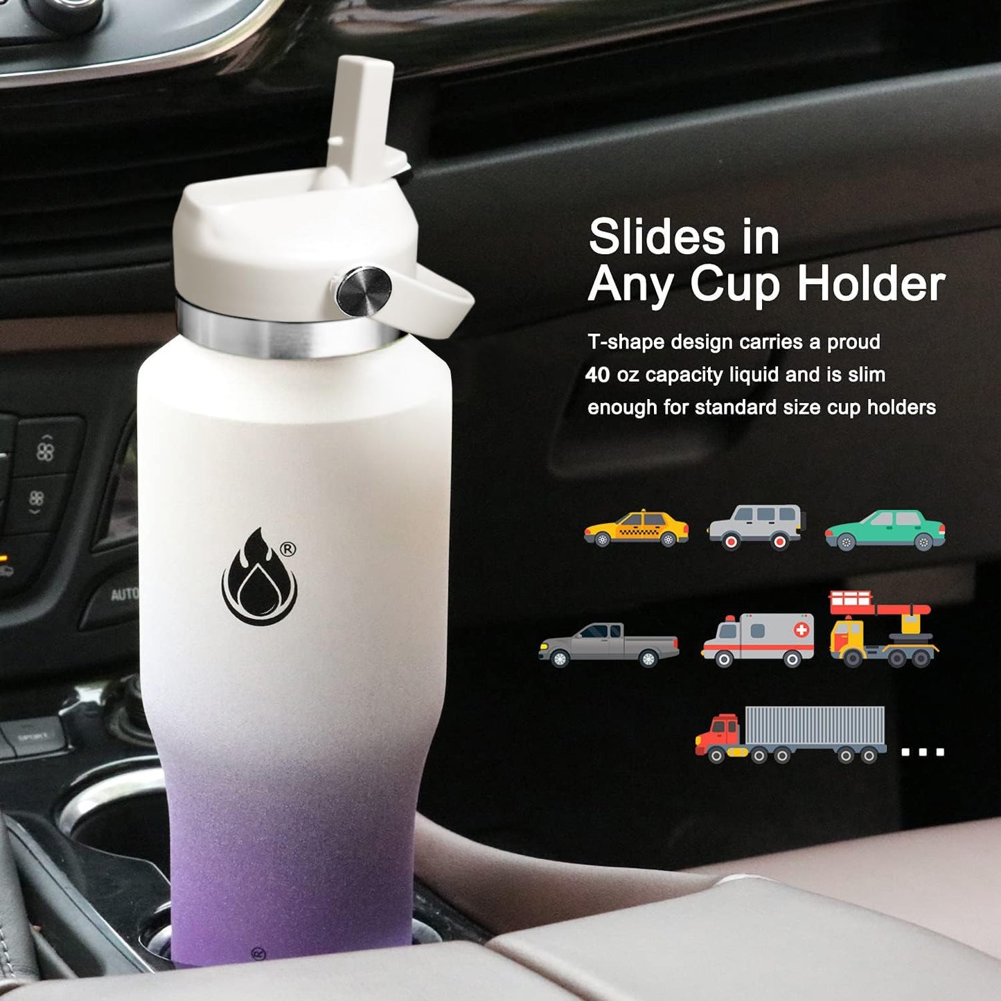 SENDESTAR 40oz Water Bottle Wide Mouth Stainless Steel Vacuum Insulated Double Wall with Straw Lids Fit in Any Car Cup Holder