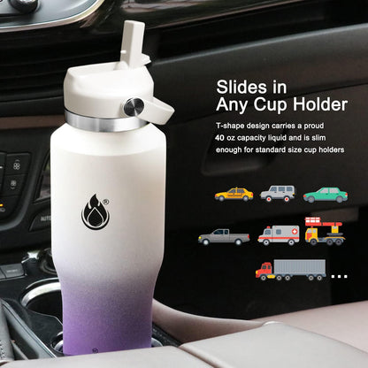 SENDESTAR 40oz Water Bottle Wide Mouth Stainless Steel Vacuum Insulated Double Wall with Straw Lids Fit in Any Car Cup Holder