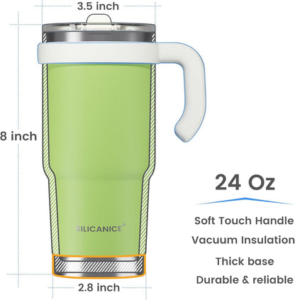 30oz Hygienic Insulated Tumbler with Handle — 100% Leakproof Lid with Removable Spout & Straw, Reinforced Vacuum-Protection Base, Cup Holder Friendly, for Travel/Gym/Office- Black