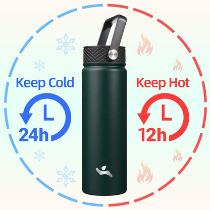 Konokyo 22oz Stainless Steel Bottles with 3 Lids Sport Insulated Water Bottle,Mint
