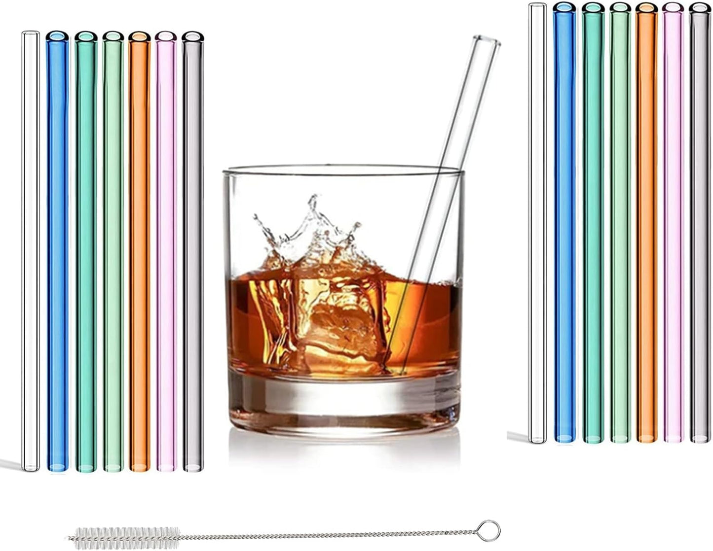 Reusable Glass Straws Shatter Resistant Clear, Skinny Glass Straw Bent Thin for 16 oz Cups Tumblers 9 inch 8mm