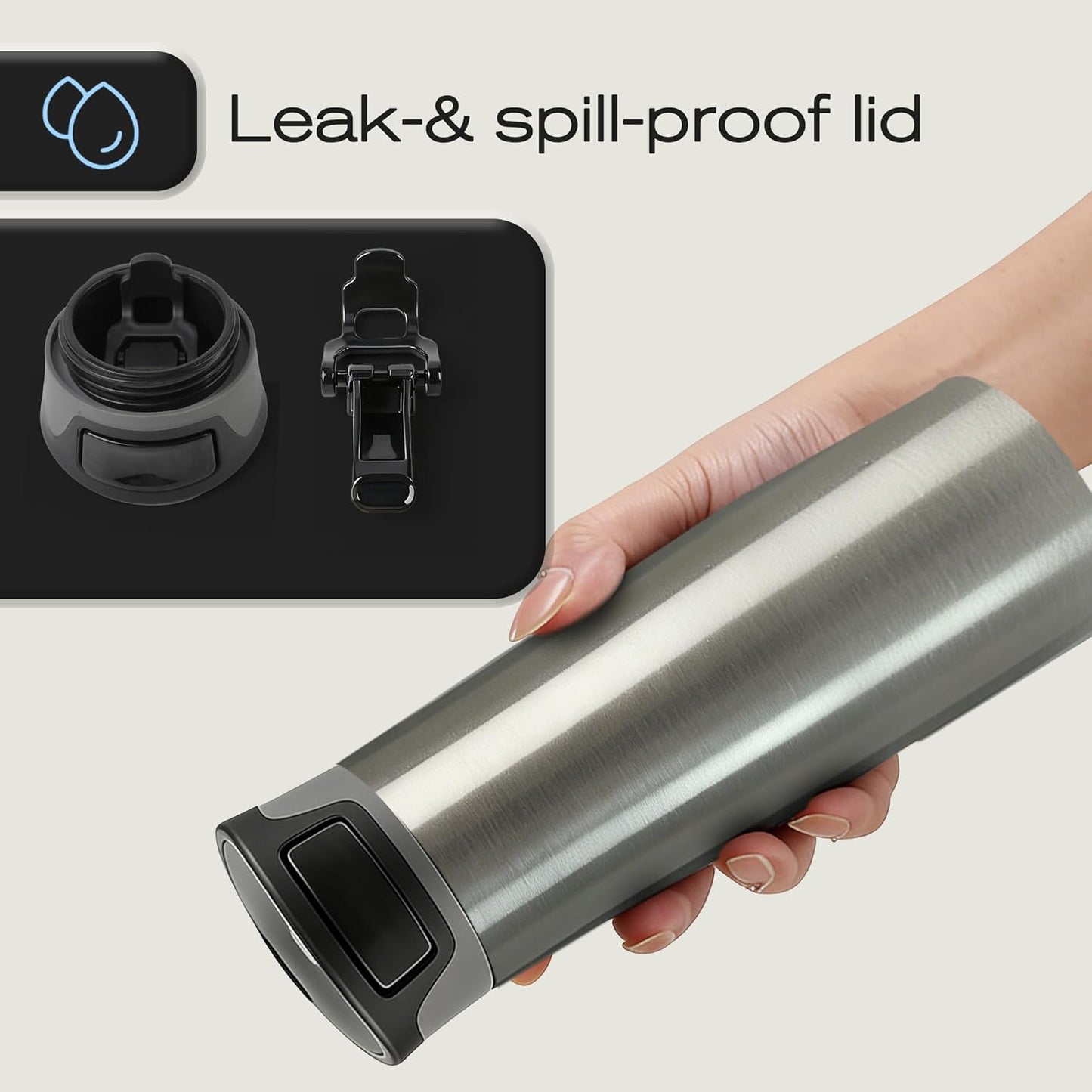 17 oz / 500 ml Travel Coffee Mug, One-Handed Pink Insulated Coffee Tumbler with Lid, Leak Proof Stainless Steel Coffee Cup, Reusable Water Bottle for Office, Car, Travel, Hot Coffee and Cold Drinks