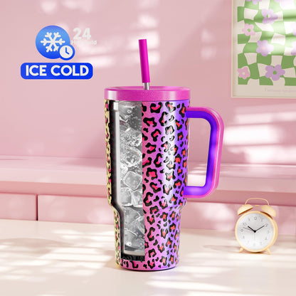 Meoky 40 oz Tumbler with Handle and Straw: Stainless Steel Insulated Tumbler with Lid and Straw - 100% Leak Proof Tumbler for Car Cup Holders - Travelers Commuters Workers, Donut